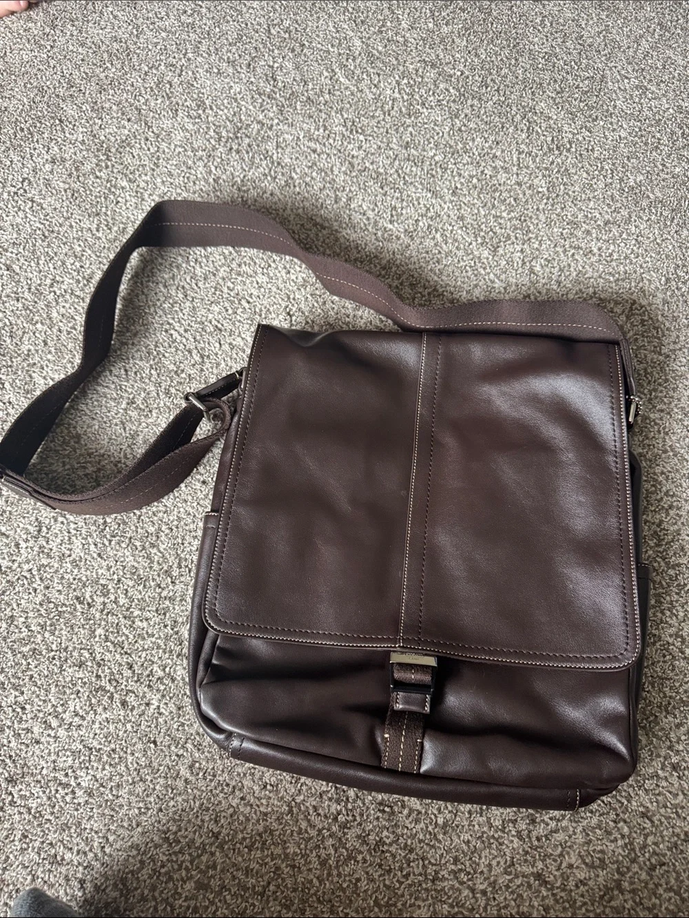 Coach Dark Brown Leather Messenger Bag with Adjustable Strap